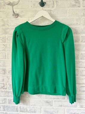 LOFT petite small vibrant green Long Sleeve ruffle Shoulder longsleeve